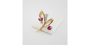Brosche Gold 585er / 14 kt Rubine Brillanten Diamanten bicolor Bild 5