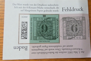 Briefmarke / Bundesrepublik Block 90 / Baden Fehldruck Bild 2