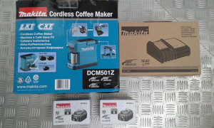 Makita Original Akku Kaffemaschine DCM501 + Schnellladegerät DC18RC + 2 Akkus 1860B, neu unbenutzt