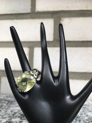 NEU! St. Silber Solitärring Lemon Quarz mit Peridot, Gr.18 Bild 3
