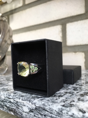 NEU! St. Silber Solitärring Lemon Quarz mit Peridot, Gr.18 Bild 2