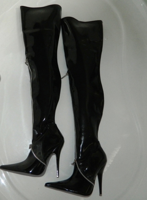 Latexleggings, Langes schwarzes Latexkleid ca.145cm, Latexmaske Bild 11