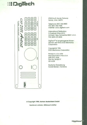 Bedienungsanleitung deutsch DigiTech GSP 2101 Artist Owner Manual Gitarren Multi Effects Processor Bild 4