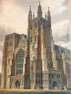 Stahlstich England 1840 Canterbury Cathedral G. Cattermole Normannen Gebäude Bild 2