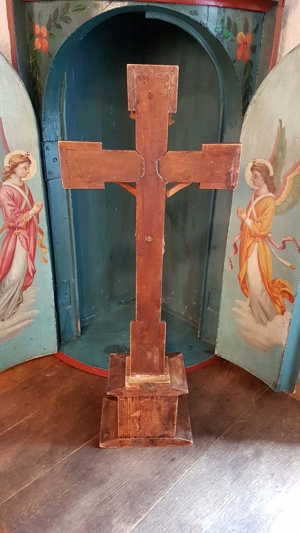 Eck Ex Foto Altar Barock Kruzifix Kreuz Engel Heilige Antik Haus Kapelle Bayern Alpen Votiv-Schrein Bild 5