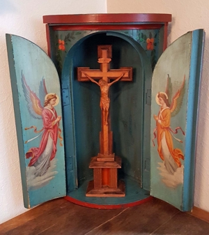 Eck Ex Foto Altar Barock Kruzifix Kreuz Engel Heilige Antik Haus Kapelle Bayern Alpen Votiv-Schrein Bild 2