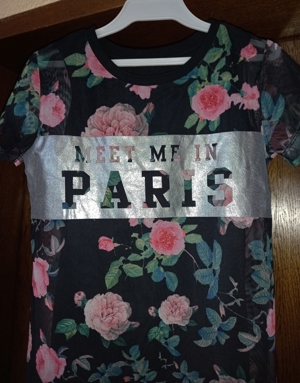 Primark Kleid Gr.128/7-8J. Kurzarm schwarz Blumen Motiv mi Unterkleid Baumwolle 100 %, Bild 2