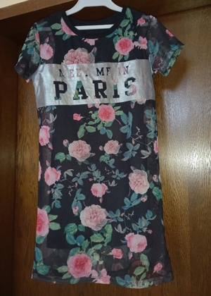 Primark Kleid Gr.128/7-8J. Kurzarm schwarz Blumen Motiv mi Unterkleid Baumwolle 100 %,