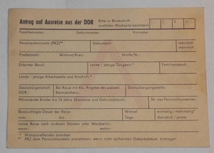 Antrag auf Ausreise aus der DDR (Formular 67 g)
