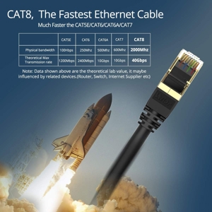 Netzwerkleitung LAN Patch Cat8, 2m, S FTP, vergoldete RJ45 Stecker, Bandbreite 2GHz, 40Gbps, schwarz Bild 1