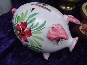Porzellan Sparschwein, Wandteller Figur, Maske, aus den 60ern-70ern Bild 3