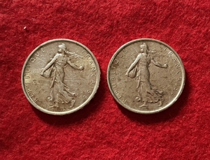 2 x 5 Francs Silbermünzen 1962 + 1963 Säerin Semeuse Bild 2