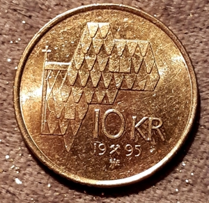 1995: 10 Kronen, Norwegen, erhebliche Fehlprägung! Bild 2