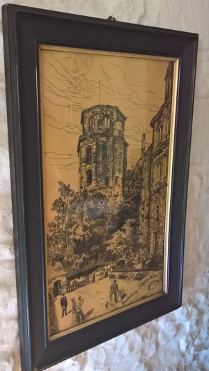 Heidelberg Schloss Altan beeindruckendes Bild sign. H. Remy 1908 original antik Bild 2
