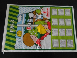 Stoffkalender von 1983, Eismann Tiefkühl-Heimservice, Geschirrtuch,Kalender,Küchentuch