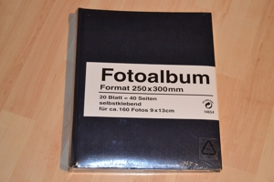 Verkaufe Fotoalbum Format 250mm x 300mm, dunkelblau, 20 Blatt = 40 Seiten, für ca. 160 Fotos 9x13cm