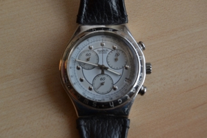Verkaufe original Swatch Irony - Uhr für Herren, mit schwarzem Lederarmband Bild 2