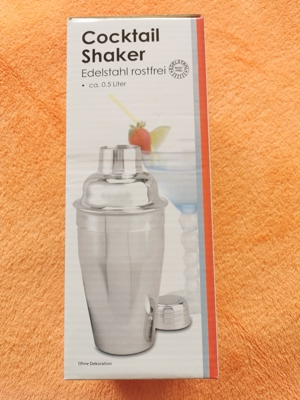 Cocktail Shaker, Edelstahl rostfrei, ca. 0,5 Liter, neu, unbenutzt, original verpackt