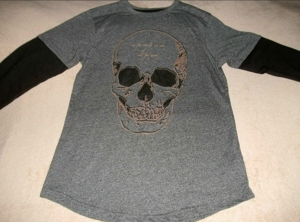 T-Shirt Gr.158(12/13 Jahre)Totenkopf Skull Langarm Tshirt grau/schwarz, Bild 2