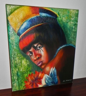 Brasilien Gemälde Indio Schamane Ethno Amazonas Regenwald 80x70 Mann Ayahuasca Häuptling krieger Bild 9