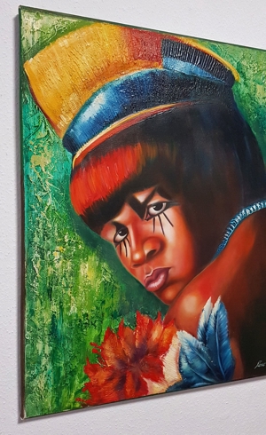 Brasilien Gemälde Indio Schamane Ethno Amazonas Regenwald 80x70 Mann Ayahuasca Häuptling krieger Bild 2