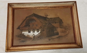 1920 Bauernhof Bauernhaus Karl Spieß Hartha Sachsen Tracht Tusche Zeichnung Bild 1