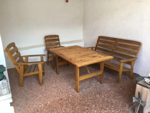 Holz Garten Garnitur Sitzbank Tisch 2 Stühle