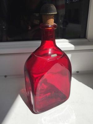 Glasflasche rotes Glas handgemacht, antik Bild 2