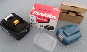 Makita Original Akku 1850B in 5Ah + Akku-Adapter mit 2 x USB Anschluß inkl. LED Lampe - neu Bild 2