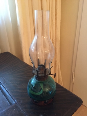 Petroleum Lampe antik Glas mit Kupfer Bild 2