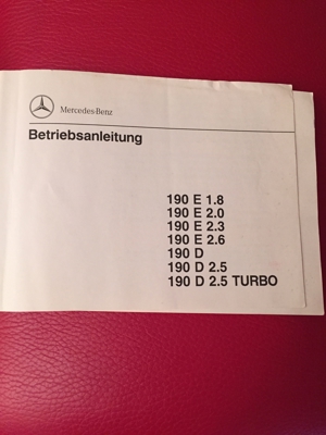 Betriebsanleitung W201 , Oldtimer 190 er Mercedes Bild 2