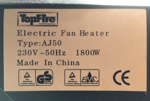 Heizgerät Electric Fan Heater 1800Watt Typ AJ50, Elektro-Kamin Bild 3