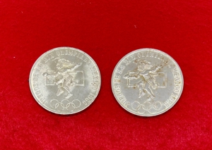 2 Silbermünzen Mexico 25 Pesos 1968 Olympia Handballspieler der Maya Bild 2