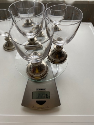 18x verschiedene Gläser mit Zinn Füßen, Glas, trinken, Haus, Wohnung, Gäste, Antiquität, ausgefallen Bild 4
