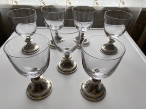 18x verschiedene Gläser mit Zinn Füßen, Glas, trinken, Haus, Wohnung, Gäste, Antiquität, ausgefallen Bild 2