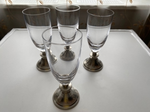 18x verschiedene Gläser mit Zinn Füßen, Glas, trinken, Haus, Wohnung, Gäste, Antiquität, ausgefallen Bild 10
