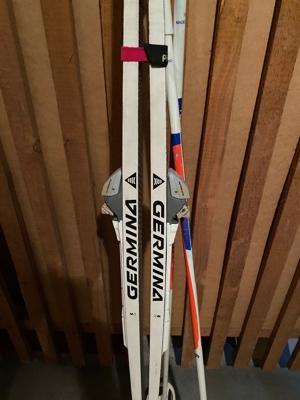 1x Paar Germina CS SNS Salomon Profil Langlauf Ski mit Stöcken, Schnee, Winter, Sport, Hobby, Berg Bild 2
