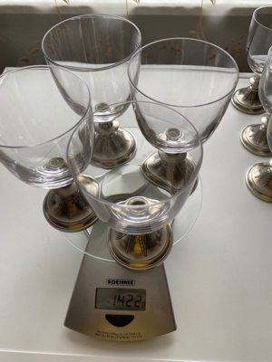 18x verschiedene Gläser mit Zinn Füßen, Glas, trinken, Haus, Wohnung, Gäste, Antiquität, ausgefallen Bild 5
