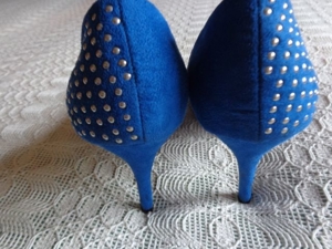 Damen-Schuhe Pumps, High Heels, Gr. 39, royalblau, wildlederartig, Nieten Bild 5