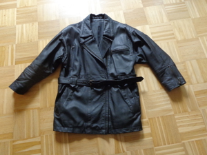 Vintage - Lederjacke, Jacke, schwarz, Porc-Nappaleder, Gr. 38 bzw. Gr. M, mit Gürtel
