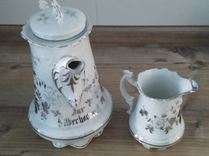 Antik C.T. Porzellan Kaffeekanne+Milchkännchen Zur Silberhochzeit Bild 1