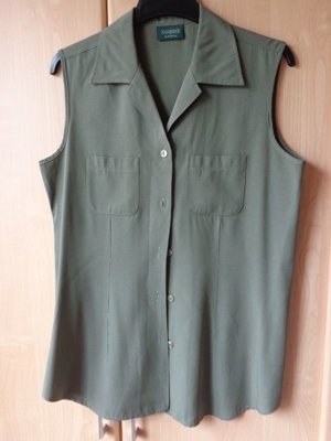 Vintage - Bluse ärmellos, Gr. 38 40 bzw. ca. Gr. M, khaki bzw. oliv Bild 1