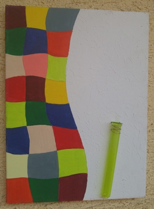 modernes Keilrahmen-Bild mit Reagenzglas-Vase, bunt - NEU -