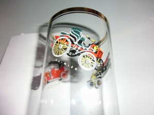 Sammlerglas mit Goldrand und Oldtimermotiv, Wasser-, Mostgläser 16 x 6,5cm Bild 4