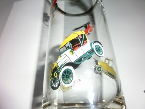Sammlerglas mit Goldrand und Oldtimermotiv, Wasser-, Mostgläser 16 x 6,5cm Bild 5