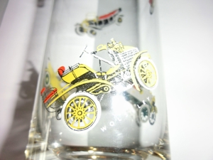 Sammlerglas mit Goldrand und Oldtimermotiv, Wasser-, Mostgläser 16 x 6,5cm Bild 3