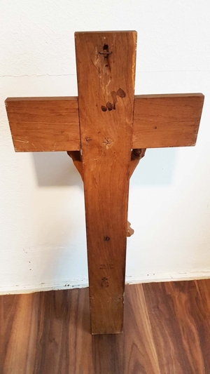 Antik schmales Kruzifix Kreuz Jesus Christus Holz Kapelle Altar Kunst Bild 7