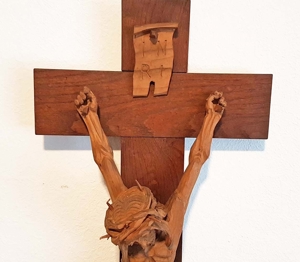 Antik schmales Kruzifix Kreuz Jesus Christus Holz Kapelle Altar Kunst Bild 4