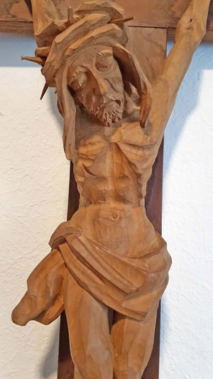 Antik schmales Kruzifix Kreuz Jesus Christus Holz Kapelle Altar Kunst Bild 5