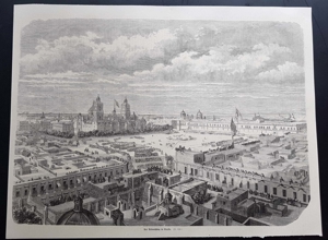 Der Arsenalplatz in Mexiko Holzstich um 1860 antik Plaza de la Constitución